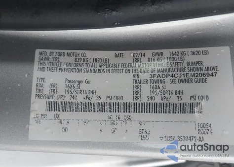 2014 Ford Fiesta Titanium z USA, uszkodzony, nr VIN 3FADP4CJ1EM206947